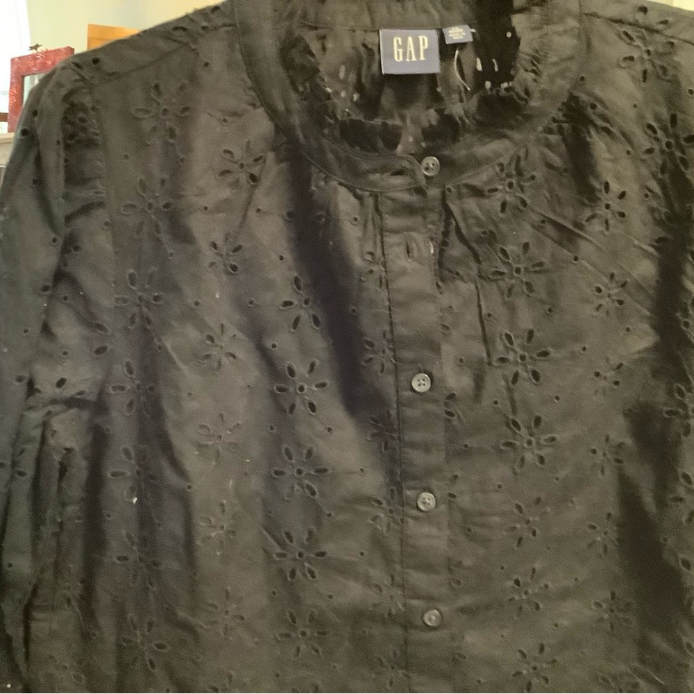 GAP Black Mini Eyelet Long Sleeved Dress, NWOT - Picture 2 of 7